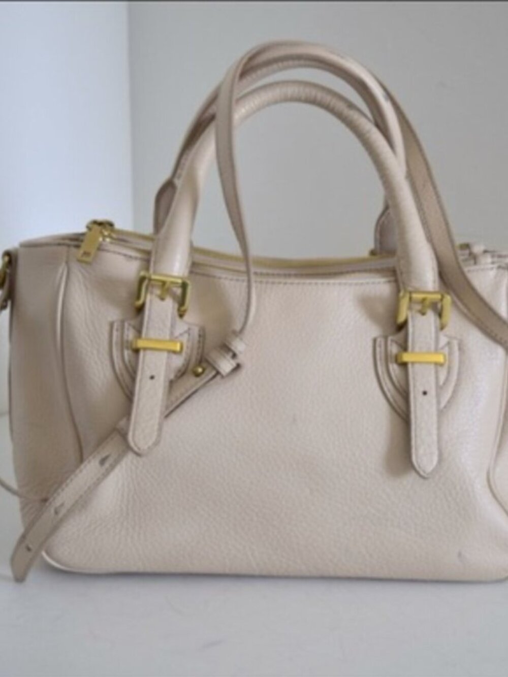 J.Crew Cream Leather Satchel Crossbody Bag Top Handle Purse